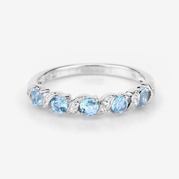 Swiss Blue Topaz and White Topaz Sterling Silver 5 Stone Band Ring
