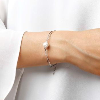 Blush Cultured Pearl Paperclip Chain Bracelet in Sterling Silver