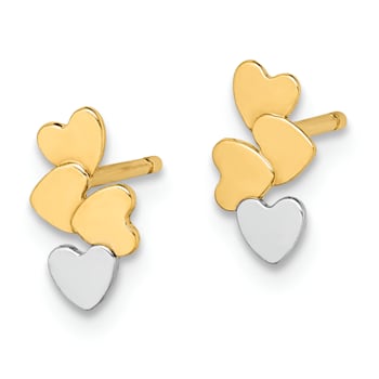 14k Yellow Gold and Rhodium Over 14k Yellow Gold Children's Hearts Stud Earrings