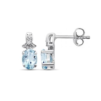 Oval Sky Blue Topaz & Accent White Diamond Sterling Silver Earrings 0.50ctw