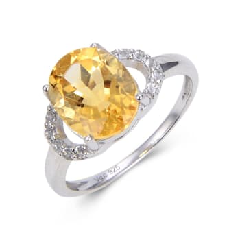 Oval Citrine with White Topaz Accents Sterling Silver Ring, 3.90ctw