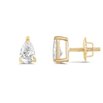 White Cubic Zirconia 14k Yellow Gold Studs With Velvet Gift Box 0.50ctw