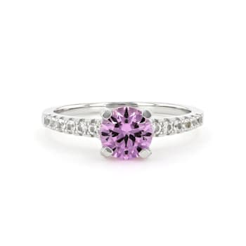 Lab Created Pink Sapphire with White Topaz Accents Rhodium Over Sterling
Silver Ring
