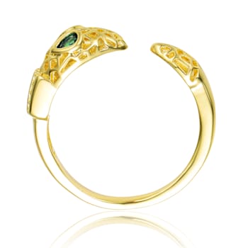 Green Color Cubic Zirconia, 14k Yellow Gold Plated over Brass Modern
Serpent Ring