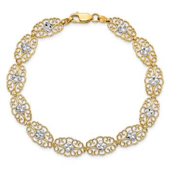 14k Two-tone Gold Diamond-Cut Fancy Link Bracelet
