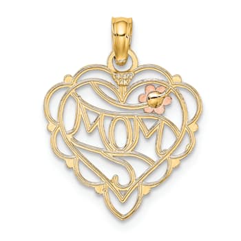 14k Yellow Gold and 14k Rose Gold with Rhodium Over 14k Yellow Gold
Textured Mom Heart Flower Charm