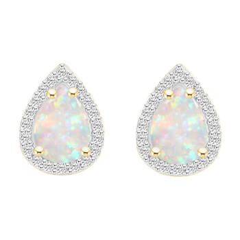 7x5mm Pear Shape Created Opal And Created White Sapphire 10k Yellow Gold
Halo Stud Earrings