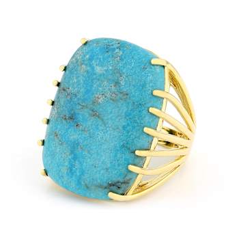 Turquoise Large Rectangular Cushion Solitaire Ring In 18K Gold Over
Sterling Silver