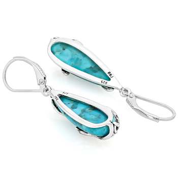 Blue Composite Turquoise Sterling Silver Feather Earrings 25x8mm