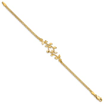 14k Yellow Gold Polished Leaf Bracelet
