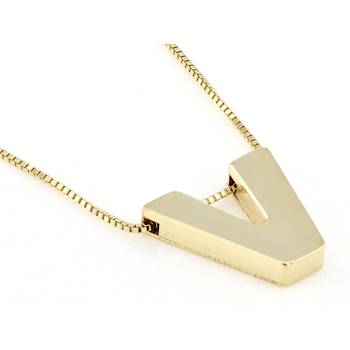 Block Letter V Initial Necklace In 10K Yellow Gold