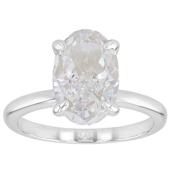 Oval CZ Solitaire Ring In Platinum Over Sterling Silver