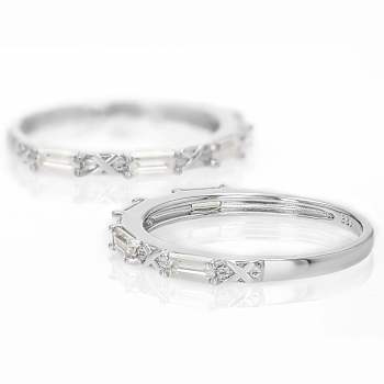 Moissanite Baguette Stackable Ring Set Of 2 In Platinum-Enhanced
Sterling Silver 0.72ctw DEW