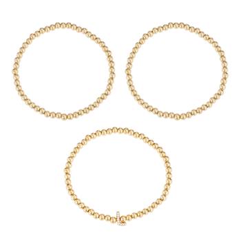 Initial L CZ Beaded Bracelet Set In 14K Gold Over Brass 0.09ctw