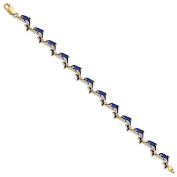 14k Yellow Gold Enameled Dolphin Link Bracelet