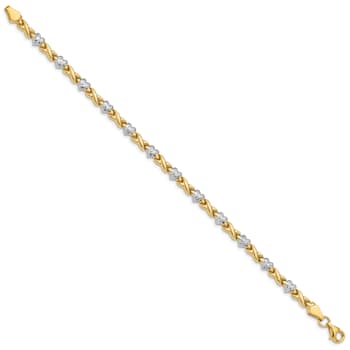 14k Yellow Gold and Rhodium Over 14k Yellow Gold Polished Textured Heart
and X Bracelet