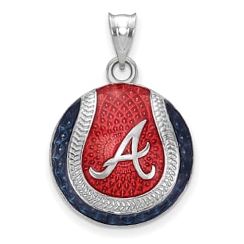 Rhodium Over Sterling Silver MLB LogoArt Atlanta Braves Enameled Pendant