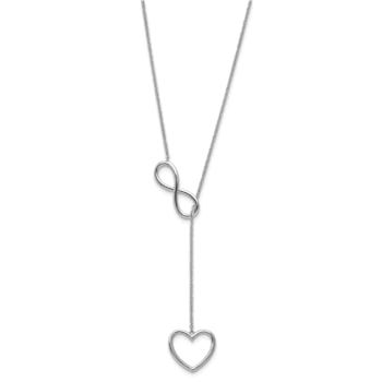 Rhodium Over Sterling Silver Infinity Drop Heart with 2-inch Extension Necklace
