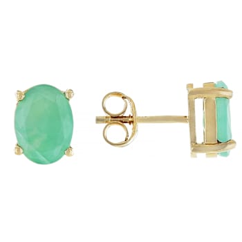 Oval Emerald Stud Earrings In 18K Gold Over Sterling Silver 3.40ctw
