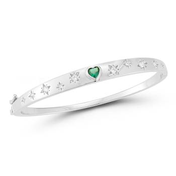 Rachel Zoe Heart and Starburst CZ Bangle Bracelet in Rhodium Over
Sterling Silver
