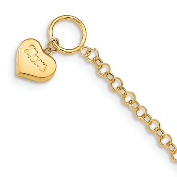 14K Yellow Gold Puffed Mom Heart Toggle Bracelet