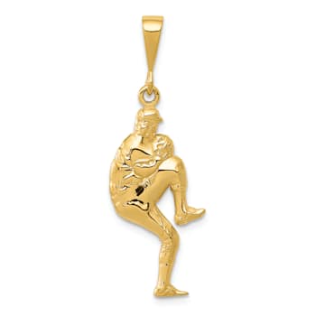 14k Yellow Gold 3D Polished and Textured Pitcher Baseball pendant
