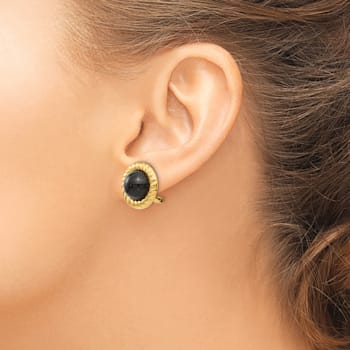 14k Yellow Gold 17mm Non-Pierced Onyx Stud Earrings