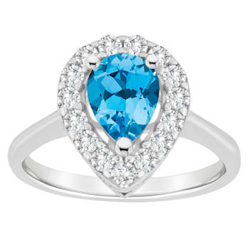 8x5mm Pear Shape Swiss Blue Topaz And White Topaz Accents Rhodium Over
Sterling Silver Halo Ring