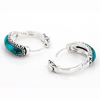Turquoise Inlay Hoop Earrings In Sterling Silver