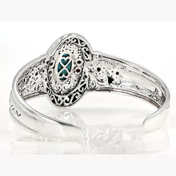 Turquoise And Coral Oxidized Cuff Bracelet In Sterling Silver 16x8mm