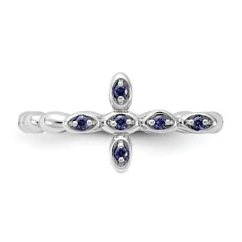 Rhodium Over Sterling Silver Stackable Expressions Cross Lab Created
Sapphire Ring 0.1ctw