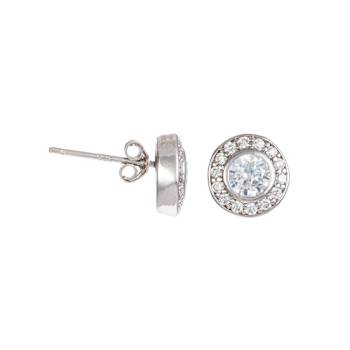 CZ Halo Stud Earrings In Sterling Silver