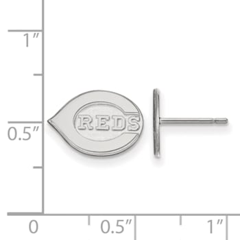 Rhodium Over Sterling Silver MLB LogoArt Cincinnati Reds Post Earrings