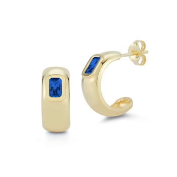 Sterling Statements 14K Yellow Gold Over Sterling Silver Blue CZ Hoop Earrings