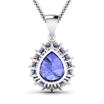 Blue Tanzanite and White Diamond 14K White Gold Pendant with 18 inch
Cable Chain 3.25ctw