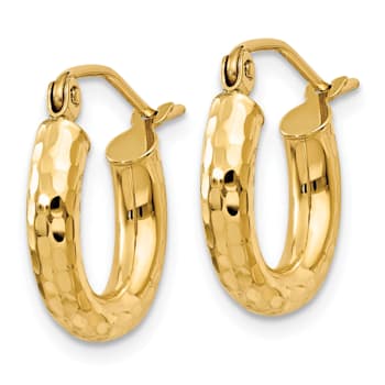 14k Yellow Gold 14mm x 3mm Diamond-cut  Round Hoop Earrings