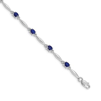 Rhodium Over 14k White Gold Diamond and Sapphire Bracelet