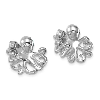 Rhodium Over Sterling Silver Polished Crystal Octopus Post Earrings
