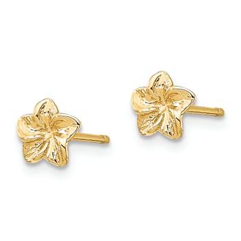 14k Yellow Gold Textured 5mm Plumeria Flower Stud Earrings
