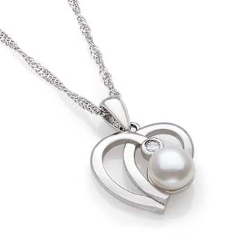 Sterling Silver Freshwater Pearl and Cubic Zirconia Pendant
