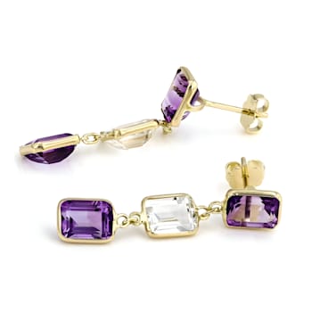 Amethyst and White Topaz 7x5mm Rectangular Octagonal 14K Yellow Gold
Dangle Earrings