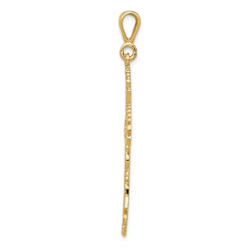14k Yellow Gold Textured Fleur De Lis Cross Pendant
