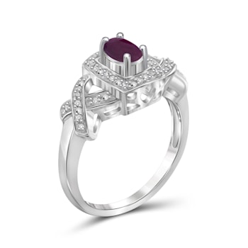 Red Ruby with White Diamond Accent Rhodium Over Sterling Silver Ring 0.60ctw