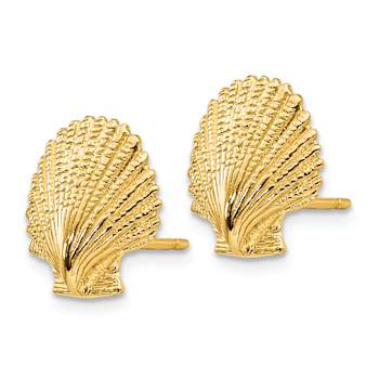 14k Yellow Gold 13mm Textured Scallop Shell Stud Earrings