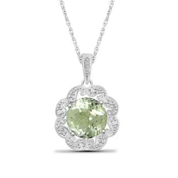Green Prasiolite And White Diamond Sterling Silver Pendant With Chain 2.62ctw