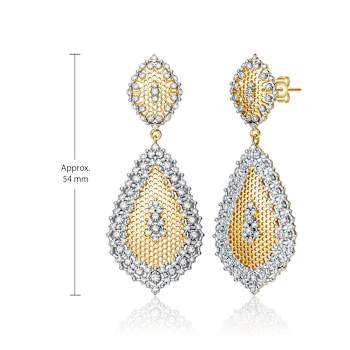 Two-Tone CZ Drop Earrings In 14K Gold Over Brass