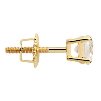 White Cubic Zirconia 14k Yellow Gold Studs With Velvet Gift Box 0.50ctw