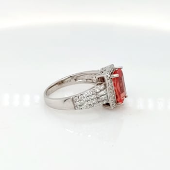2.48 Ctw Rhodochrosite and 0.72 Ctw White Diamond Ring in 14K WG