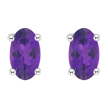 5x3mm Oval Amethyst 14k White Gold Stud Earrings