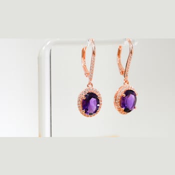 Amethyst and CZ 2.98 Ctw Oval 18K Rose Gold Over Sterling Silver Drop
Earrings Jewelry.